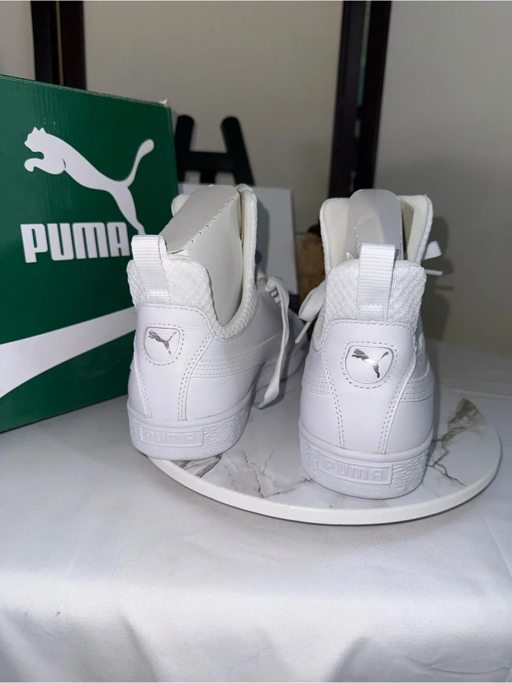 Puma White High-Top Leather Sneakers Basket Fierce EP Jr
